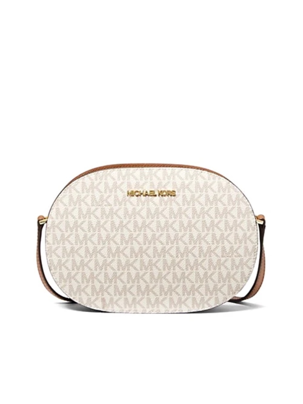 New Michael Kors Jet Set Travel Medium Signature Logo Crossbody Bag Vanilla